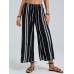 Bohemia Striped Polka Dot Print Elastic Waist Wide Leg Lounge Pants For Women