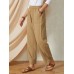 Solid Color Elastic Waist Casual Cotton Women Pants