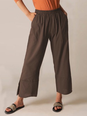 Casual Fork Elastic Waist Ninth Fork Solid Loose Fit Pants for Women