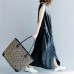 Elegant black linen maxi dress oversized O neck baggy dresses linen clothing dress casual Sleeveless tie waist caftans