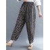 Women Vintage Plaid Wide  legged Elastic High Waist Side Pocket Ankle Length Harem Pants