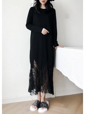 Italian black cotton dress hollow out Maxi summer patchwork Dress