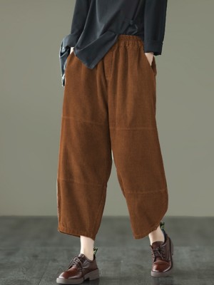 Women Corduroy Vintage Harlan Loose Elastic Waist Leisure Pants
