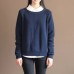 new dark blue solid color cotton knit t shirt vintage loose batwing sleeve sweater tops