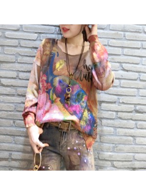elegant vintage casual women sweater plus size phoenix print longs sleeve knit sweaters