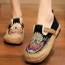 Women  Flats Black Embroideried Cotton Fabric Flats Shoes