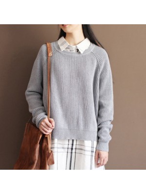 2021 fall gray cotton knit tops oversize casual batwing sleeve sweater pullover