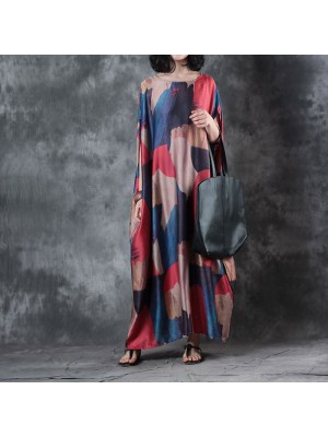 Elegant print maxi dresses o neck short sleeve summer dress baggy dresses bridesmaid dress