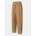 Solid Color Elastic Waist Casual Cotton Women Pants